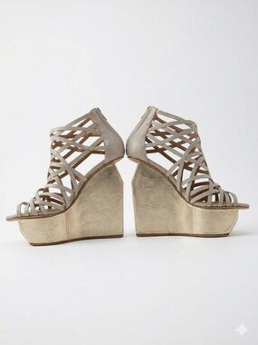 Jeffrey Campbell Ally Metallic Platform Wedge Sandals Strappy Gladiator 7M